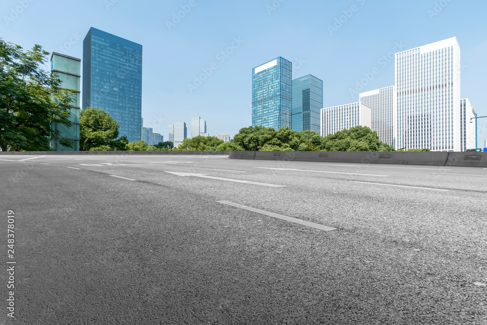 Highway Road and Skyline of Modern Urban Architecture in Hangzhou..