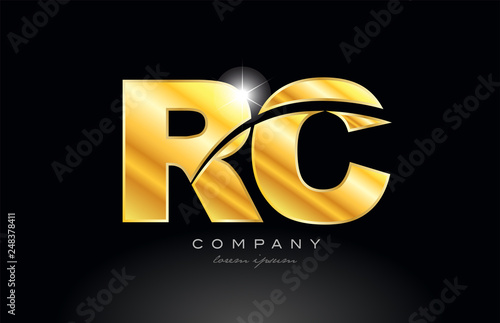 combination letter rc r c gold golden alphabet metal logo icon design
