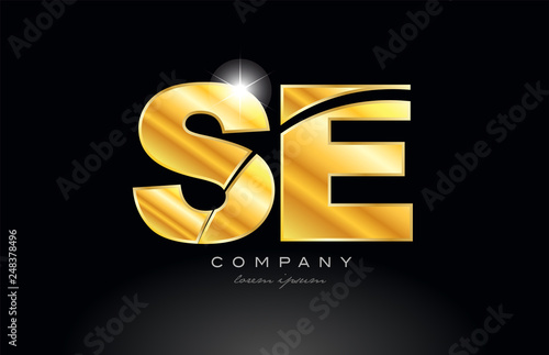 combination letter se s e gold golden alphabet metal logo icon design