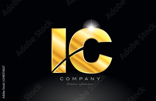 combination letter ic i c gold golden alphabet metal logo icon design