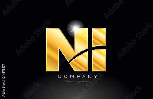 combination letter ni n i gold golden alphabet metal logo icon design
