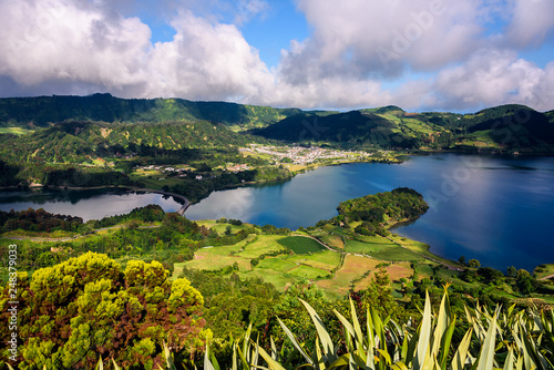 sete cidades lakes' view, landscape of sete cidades volcano's lake. azores, portugal