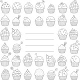 Vector illustration of black and white greeting card or cupcakes cover