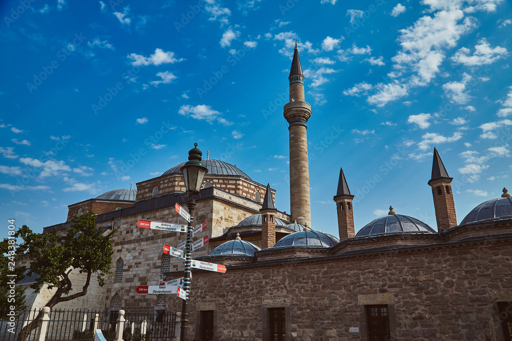 Mevlana tomb and Selimiye mosque at Konya, Turkey known also as mevlana kulliyesi or mevlana turbesi and Selimiye camii
