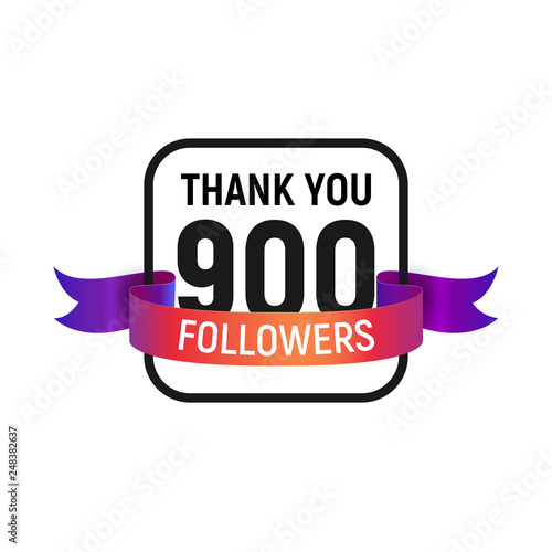 900 followers number with color bright ribbon isolated vector icon. Four hundred follower thank you