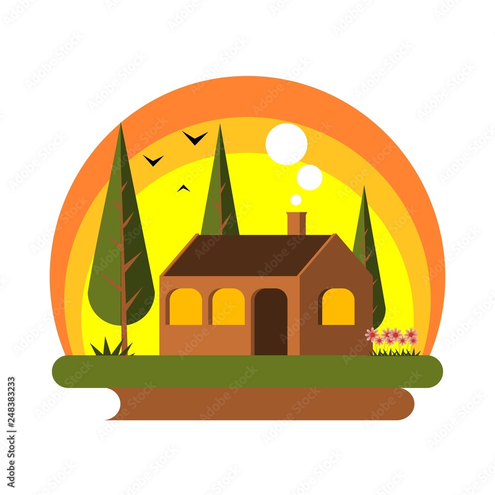 house in the village, flat design