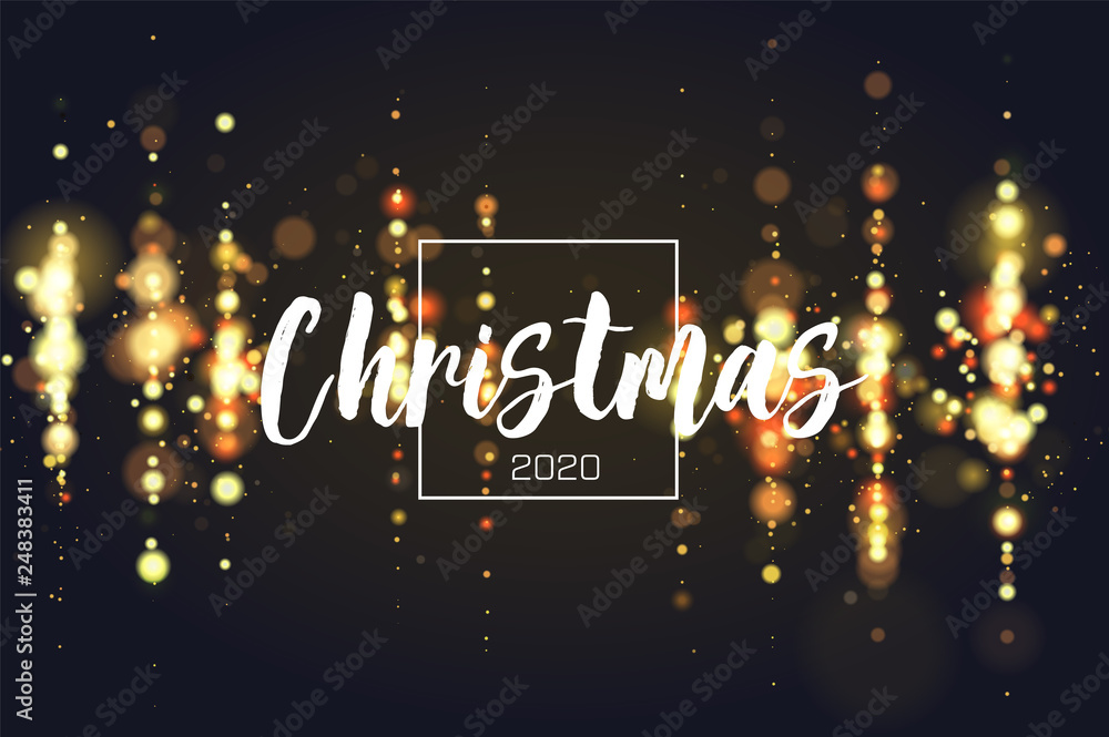 Naklejka premium Bokeh sparkle Christmas 2020 background. Glitter lights luxury glamor background. Abstract defocused circular party magic christmas lights. New year glamorous elegant, shiny background. EPS 10.