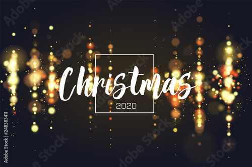 Bokeh sparkle Christmas 2020 background. Glitter lights luxury glamor background. Abstract defocused circular party magic christmas lights. New year glamorous elegant, shiny background. EPS 10.