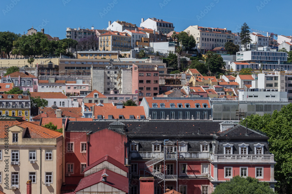 Panorama of Lisbon city, Portugal and the Bairro Alto district