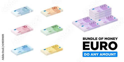 Euro money isometric and minimalistic bundle of Europe, paper money - vector one size