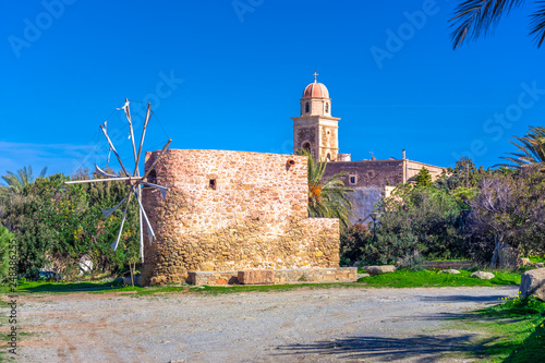 Church of Toplou Monastery in the northeastern part of Crete, Greece near the famous palm beach of Vai. photo