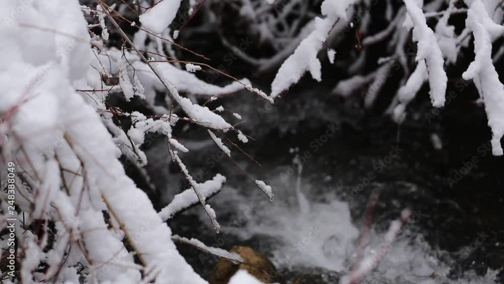 Creek flowing through the snowy mountains