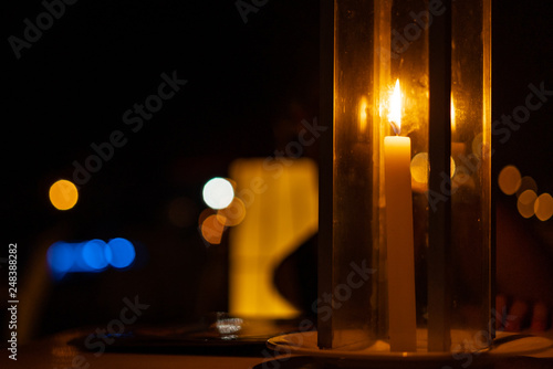 Tea Light Candles of night glass beach table