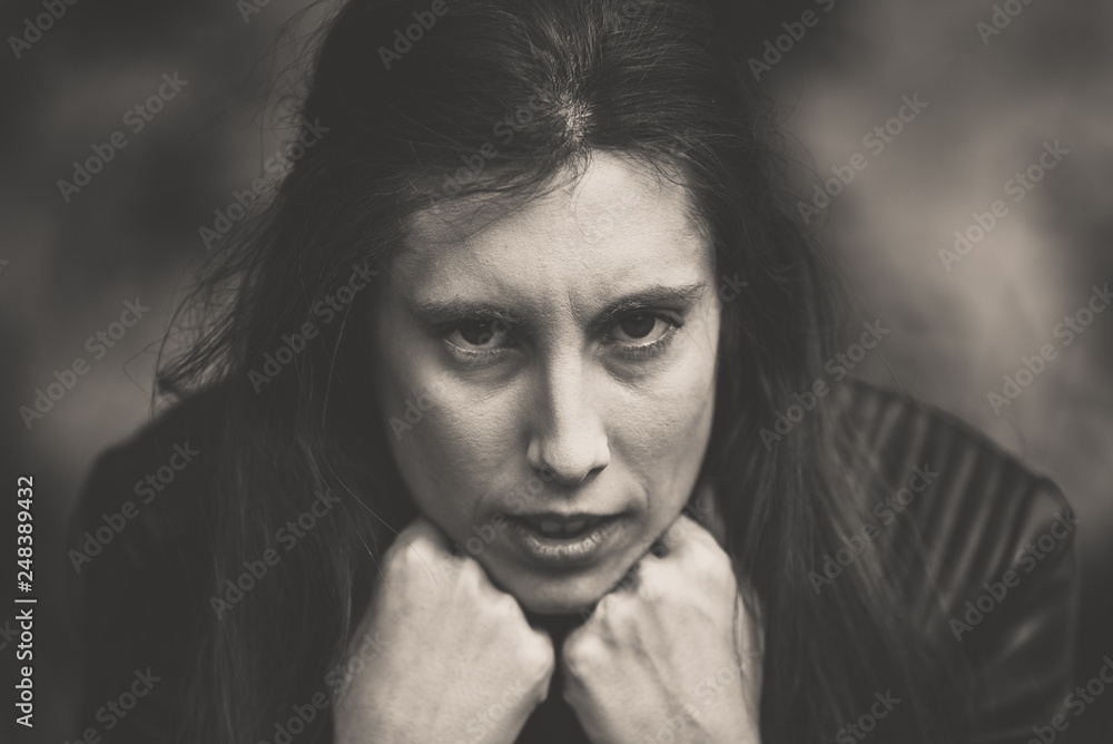 Black and white portrait of a girl, young millennial model posing clueless in beautiful shape. Black and white portrait of a girl, young millennial model posing clueless in beautiful shape.