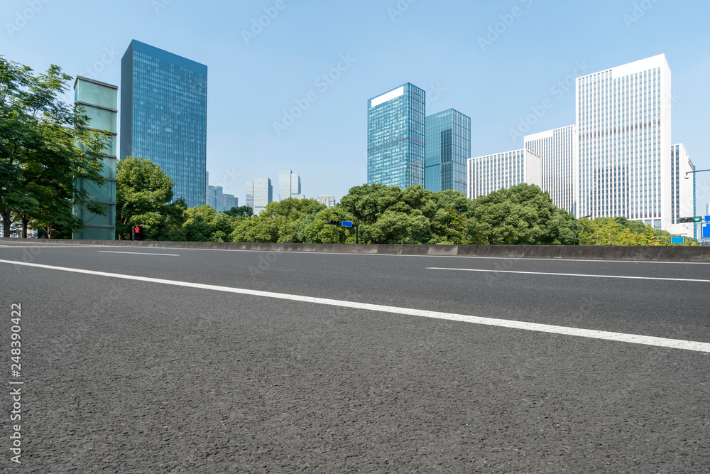 Highway Road and Skyline of Modern Urban Architecture in Hangzhou..