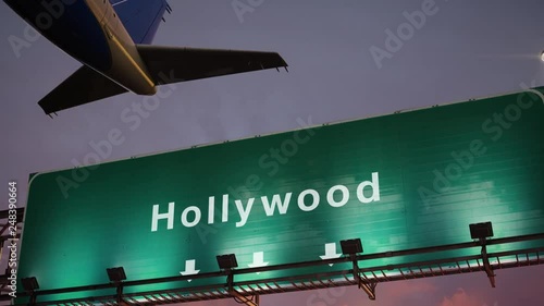 Airplane Take off Hollywood during a wonderful sunset