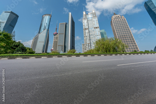 Highway Road and Skyline of Modern Urban Buildings in Shanghai..