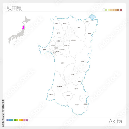 秋田県の地図（市町村・区分け）