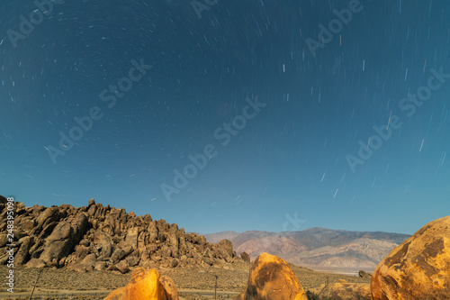 Star trails over the Alabama Hills near Lone Pine, California, USA photo