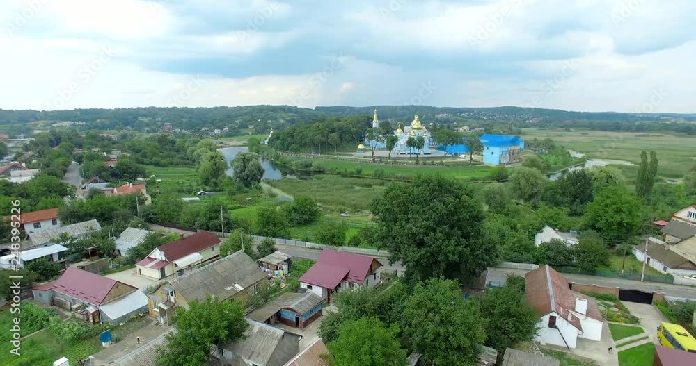 Gorodok St. Nicholas Monastery. Ukraine, Rivne region, Aerial drone view Gorodok St. Nicholas Monastery. Ukraine, Rivne region, Aerial drone view