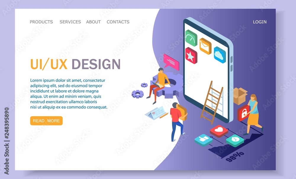 UI and UX design vector website landing page design template UI and UX design vector website landing page design template