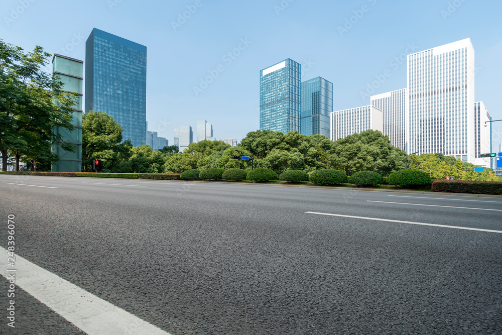 Highway Road and Skyline of Modern Urban Architecture in Hangzhou..