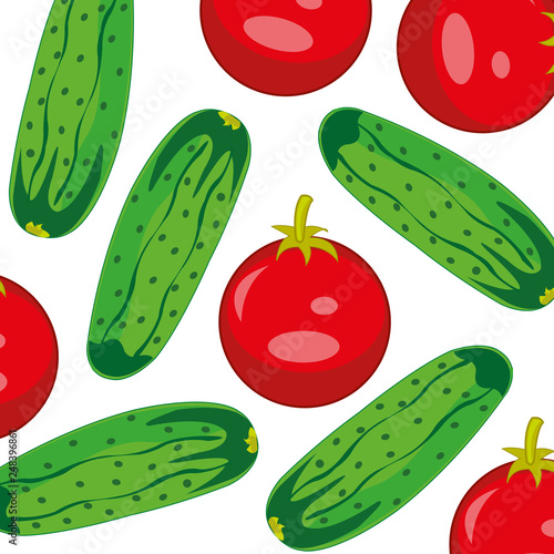 Ripe vegetables tomatoes and cucumber decorative pattern