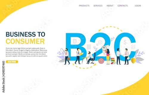 Business to consumer vector website landing page design template