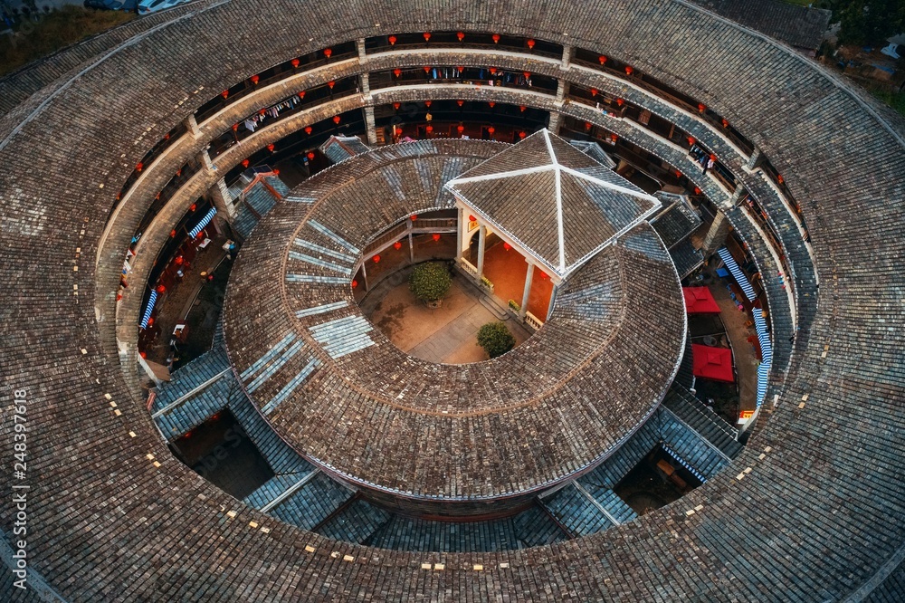 Fujian Tulou aerial closeup view