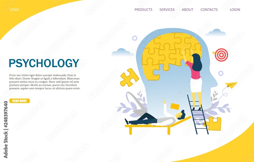 Psychology vector website landing page design template - obrazy, fototapety, plakaty 