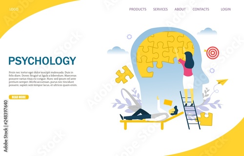 Psychology vector website landing page design template