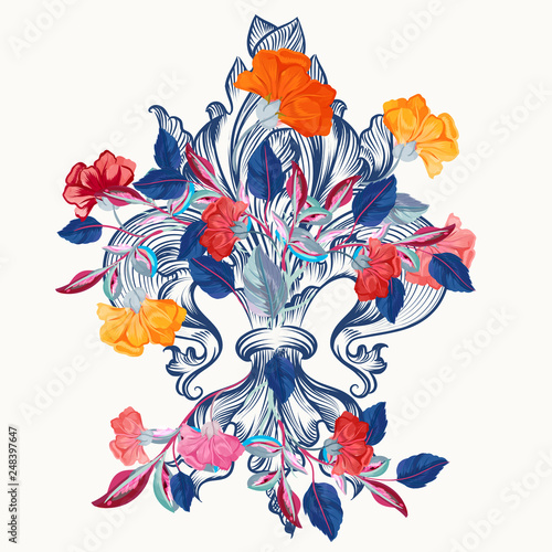 Vector royal lily design with flowers
