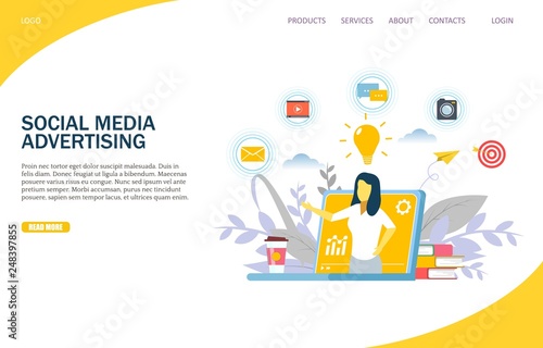 Social media advertising vector website landing page design template