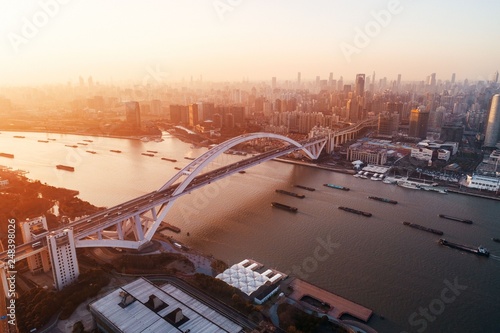 Photography Shanghai Lupu Bridge aerial view