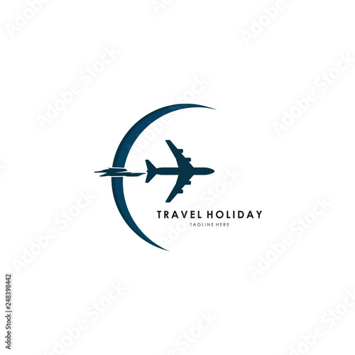Travel agency vector logo template. Holiday logo template. Airplane travel tourism. around the world icon vector. creative design world travel logo.