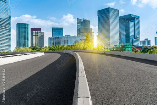 Highway Road and Skyline of Modern Urban Buildings in Shanghai..