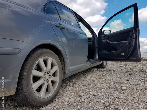 car back doors wheels sky clouds spring nature mountains adventrure