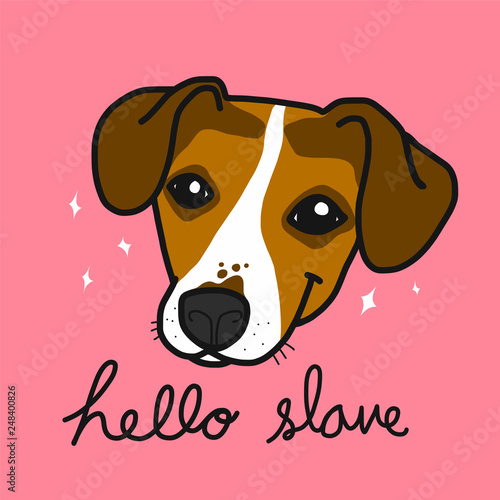 Jack Russell dog hello slave cartoon illustration