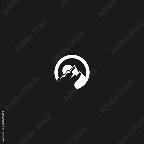 circle mountain and sun vector logo design