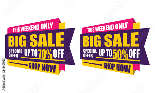 This Weekend Special Offer Big Sale banner. Big Sale discount up to 50 and 70% off. Vector illustration - Vector