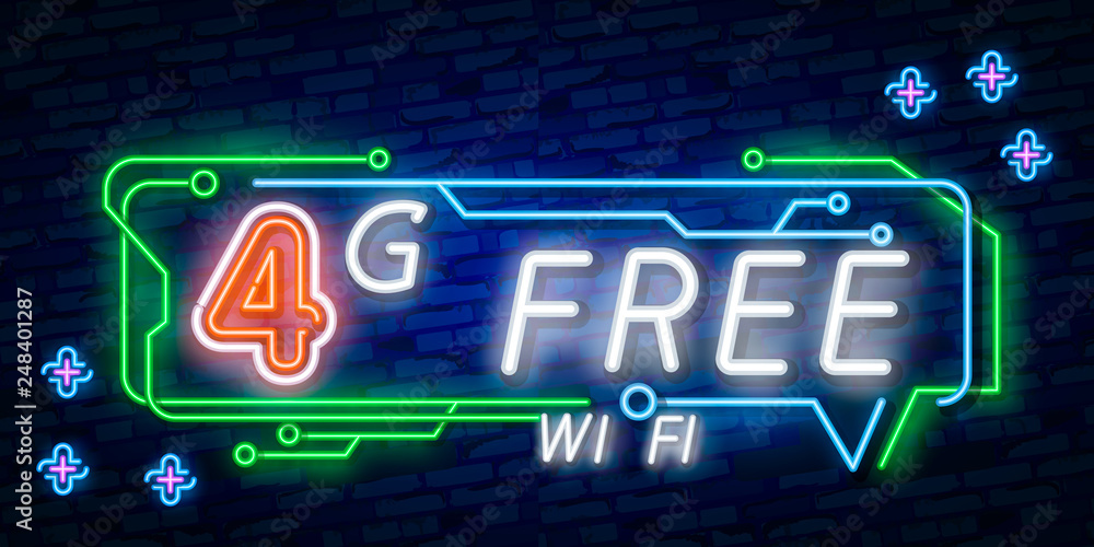 Neon 4G new wireless internet wifi connection neon sign vector. 4G Design template neon sign, light banner, neon signboard, nightly bright advertising, light inscription. Vector illustration