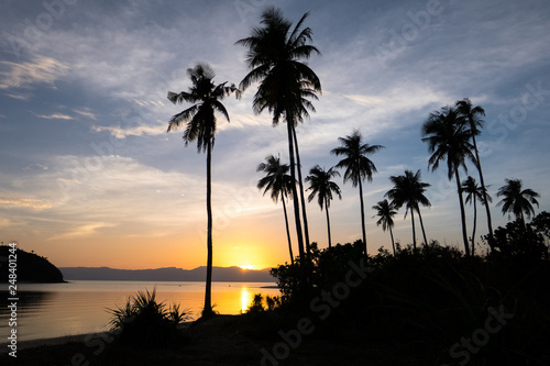 Paradise Sunset With Palm Trees and Island - Bon Bon Beach, Romblon - Philippines