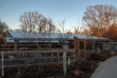  Pittsburgh, Pennsylvania, USA 2-9-2019 the Frick Environmental Center solar paneled parking cover in Frick Park in winter