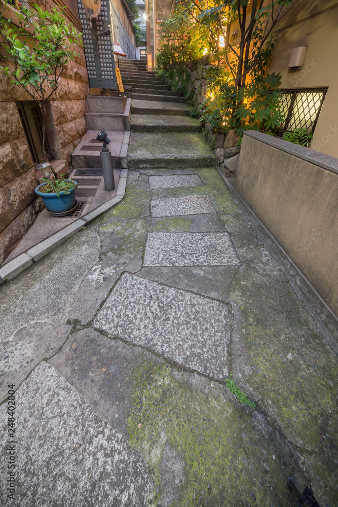 日本 の路地裏の石畳と階段 Cobbled and stairs of the back Japan's alley 日本 の路地裏の石畳と階段 Cobbled and stairs of the back Japan's alley