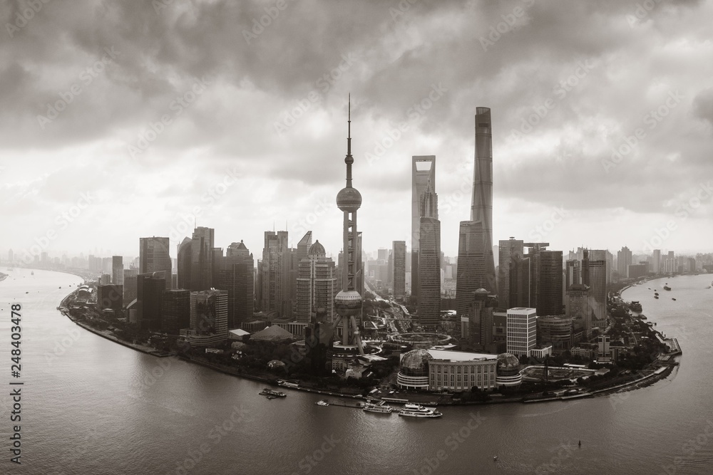 Shanghai city aerial view with Pudong business district