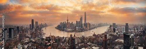 Photography Shanghai city aerial view with Pudong business district