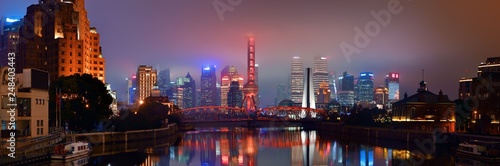 Shanghai skyline night panorama