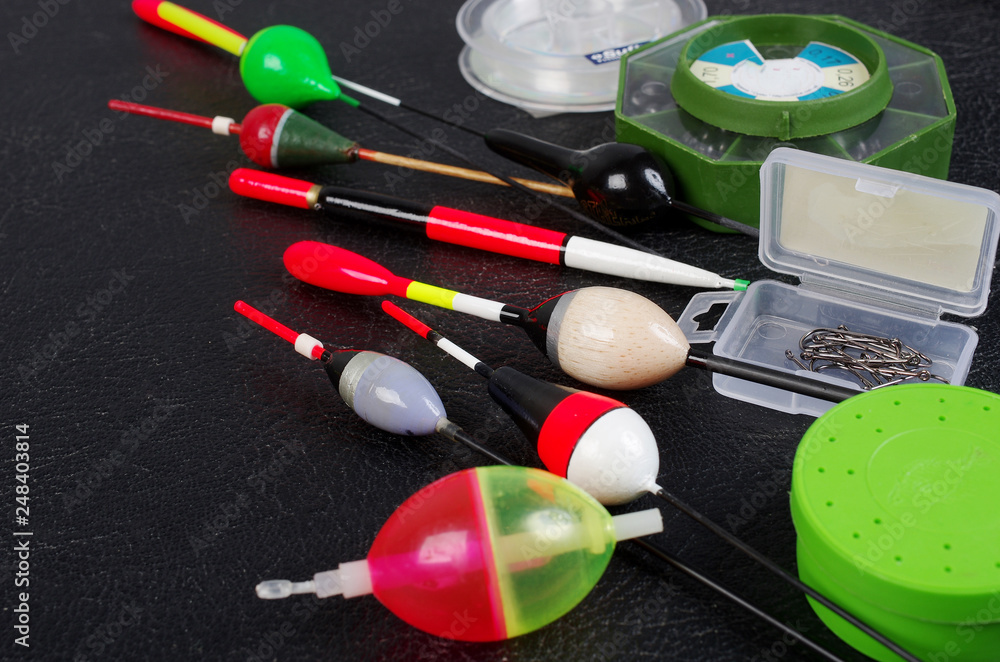 Fishing floats on a black background Fishing floats on a black background