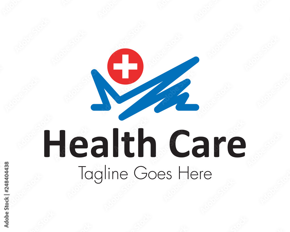 Health Care Company logo design template and inspiration, with cross in circle and wave diagram, suitable for medical brand logo