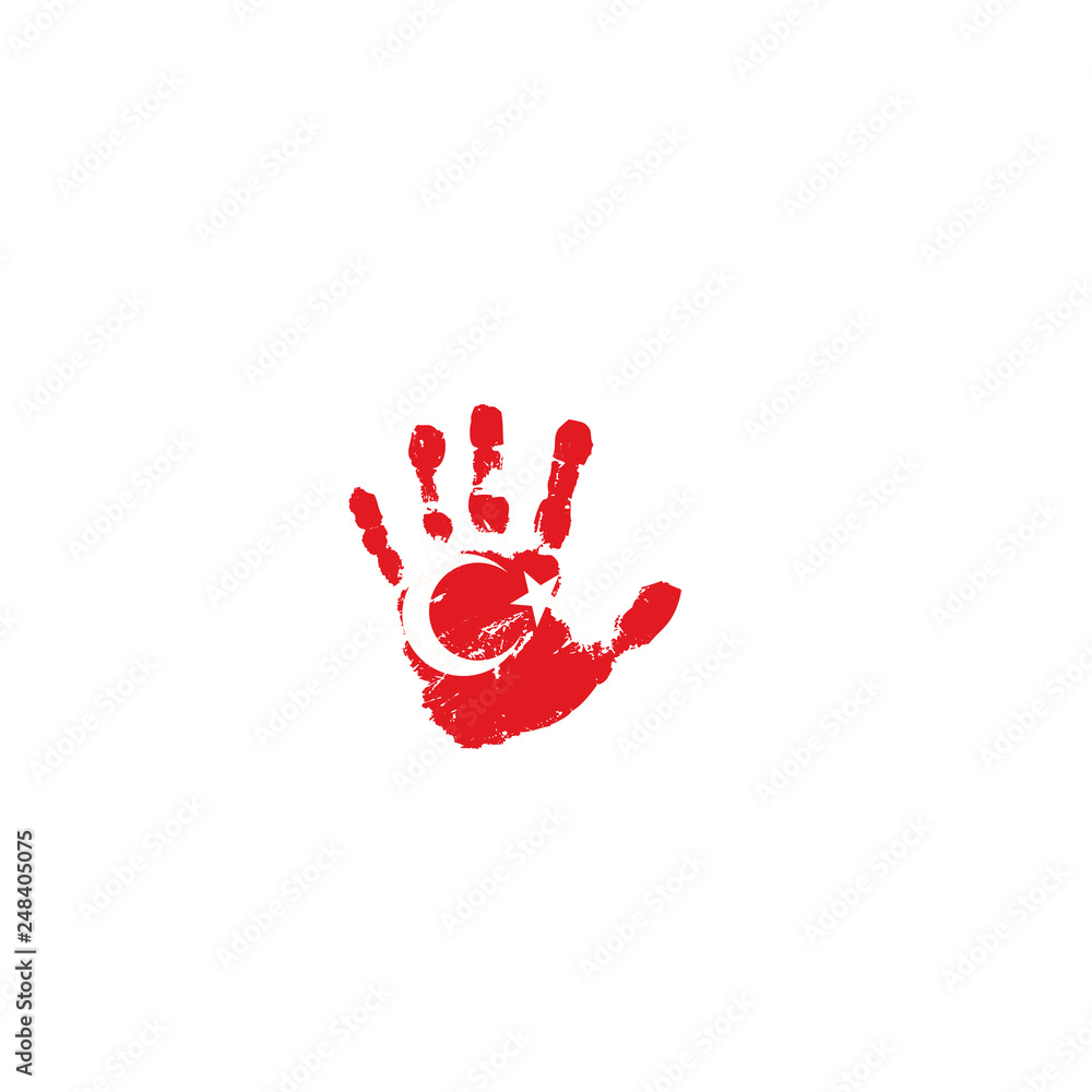 Turkey flag and hand on white background. Vector illustration Turkey flag and hand on white background. Vector illustration